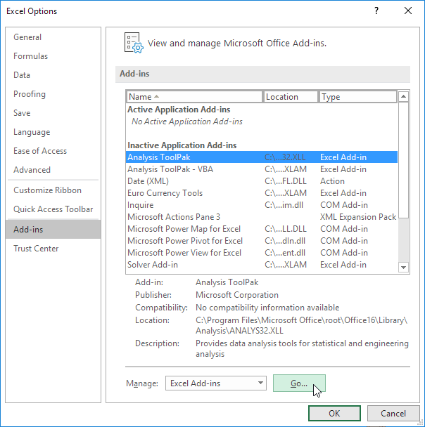 data regression excel 2010